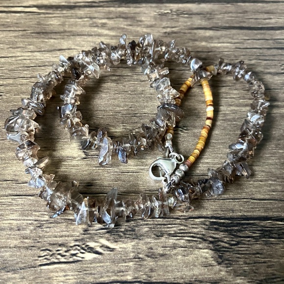 Smoky quartz and shell beaded necklace sparkly brown, gray and cream - Picture 1 of 7